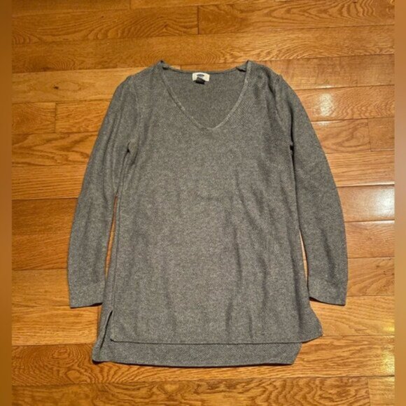 Grey Textured V Neck Long Sleeve Sweater Top Tunic - Picture 2 of 7